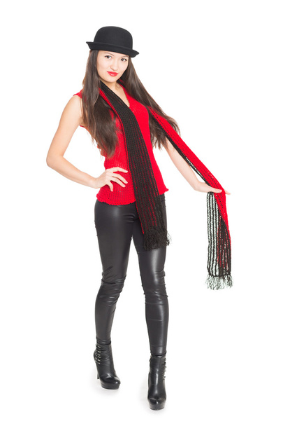 Asian girl with a red scarf - Zdjęcie, obraz