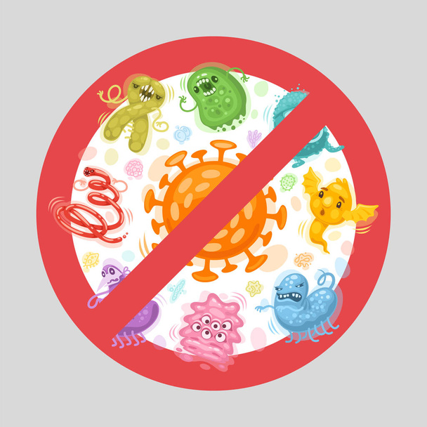 Arrêter les virus Cartoon Sign - Vecteur, image