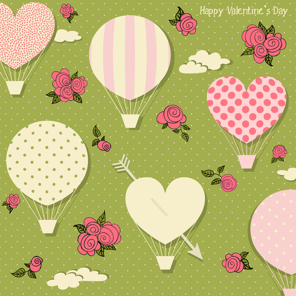 Globos de aire caliente y corazones para el día de San Valentín
 - Vector, Imagen