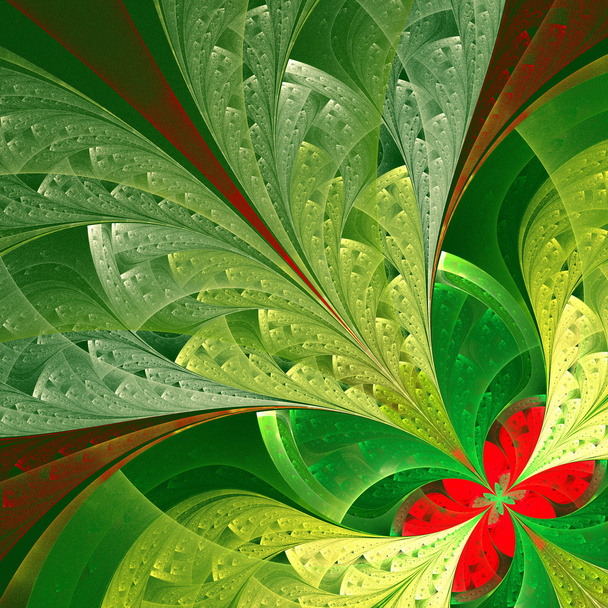 Hermosa flor fractal en verde y rojo. Ordenador generado
 - Foto, Imagen