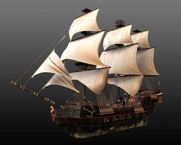 Barco de vela pirata o Steampunk con velas completas
 - Foto, Imagen