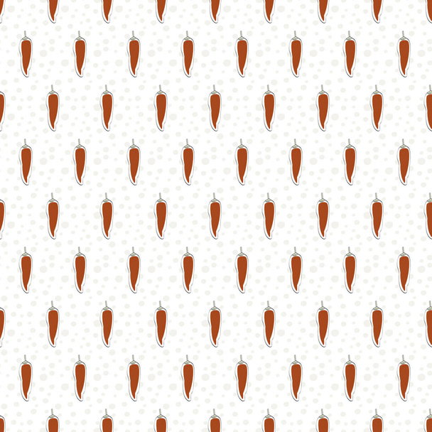 Vektorgemüse Rote Chilischoten auf weißem nahtlosen Wiederholungsmuster. Hintergrund für Textilien, Karten, Fertigung, Tapeten, Druck, Geschenkpapier und Scrapbooking. - Vektor, Bild
