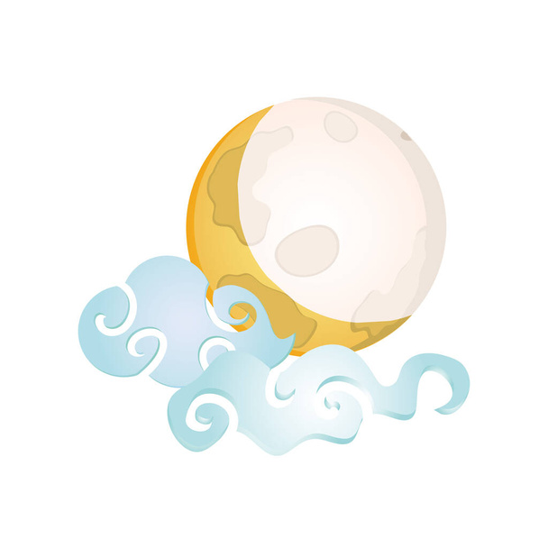 chinese moon with clouds, mid autumn festival - Vector, Image
