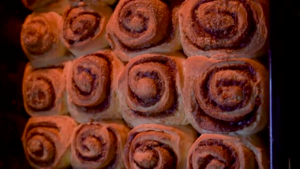 frisch gebackene hausgemachte Zimtbrötchen, traditionelle Zimtstangen selbst gebacken - Filmmaterial, Video