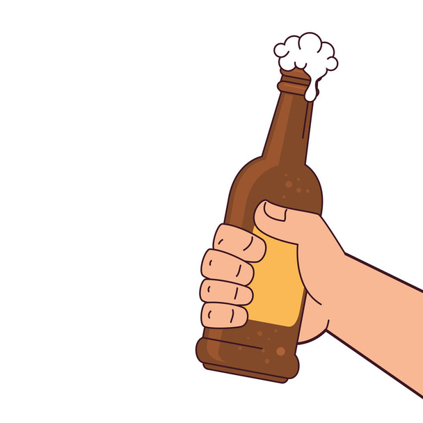рука держит бутылку пива, на белом фоне - Вектор,изображение