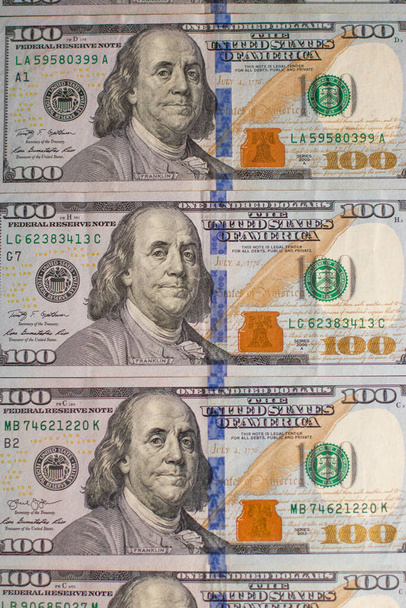 Концепция крупного плана доллара. "American Dollars Cash Money". Банкноты на сто долларов. - Фото, изображение