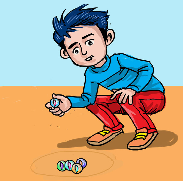 The boy playing marbles alone. - Vector, Image