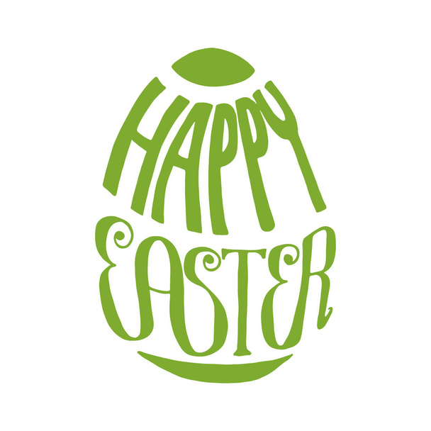 Happy Easter hand written lettering in egg shape. Green. Isolated on white background. Suitable for laser cut. - Vector, Imagen