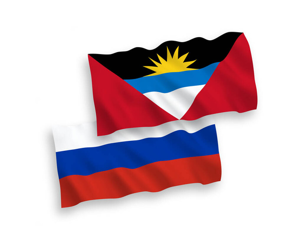 Beyaz arka planda Antigua, Barbuda ve Rusya 'nın ulusal taşıyıcı kumaş bayrakları izole edildi. 1 'e 2 oranında. - Vektör, Görsel