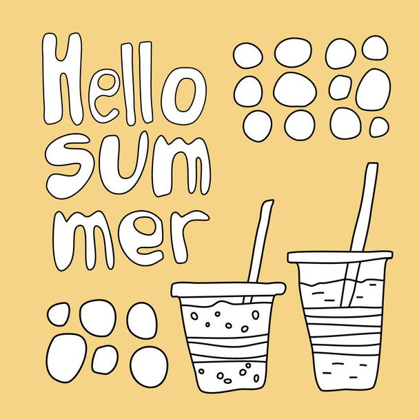 Hello summer. Retro design template for print design. Welcome party poster Lettering typography. Vector logo template. Texture background. - Vetor, Imagem