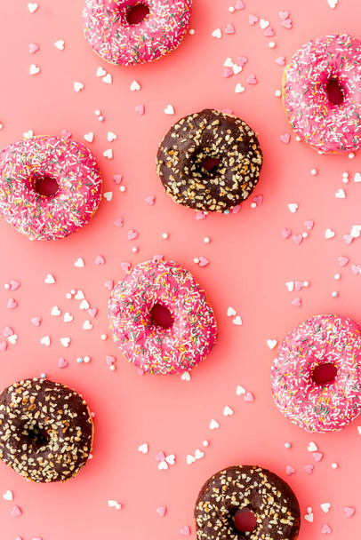 Top view of colorful glazed donut swith sprinkles, copy space - Fotografie, Obrázek