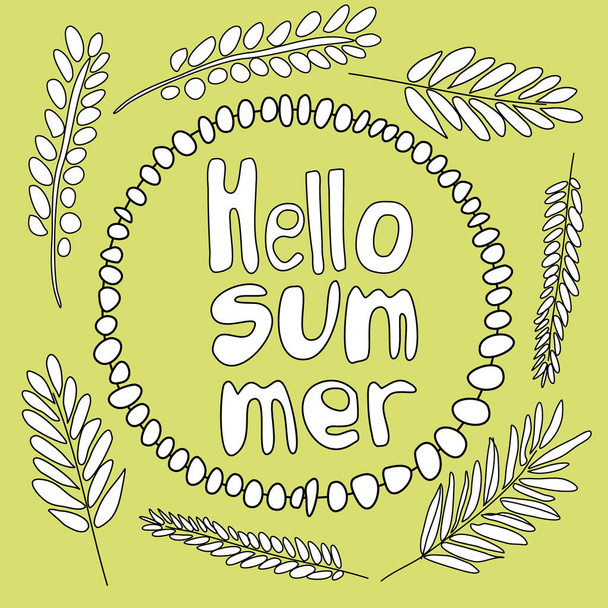 Hello summer. Retro design template for print design. Welcome party poster Lettering typography. Vector logo template. Texture background. - Вектор,изображение