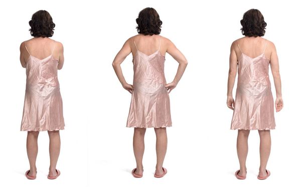 various photos of the same woman with nightgown on white background, rear view - Photo, Image