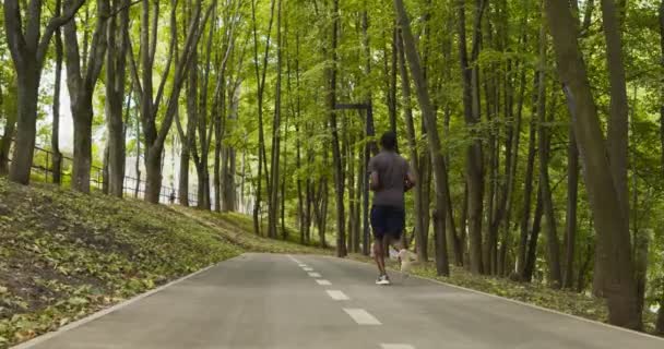 afroamericano ragazzo godendo mattina corsa in vuoto parco - Filmati, video