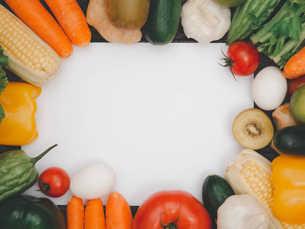Asortyment świeżych warzyw i tła owoców, Zdrowa żywność - Zdjęcie, obraz