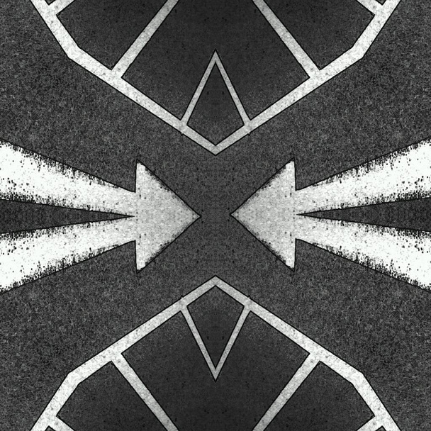 flèche brillante double direction blanche sur une nouvelle surface de route asphaltée propre noire créant des motifs et des dessins - Photo, image