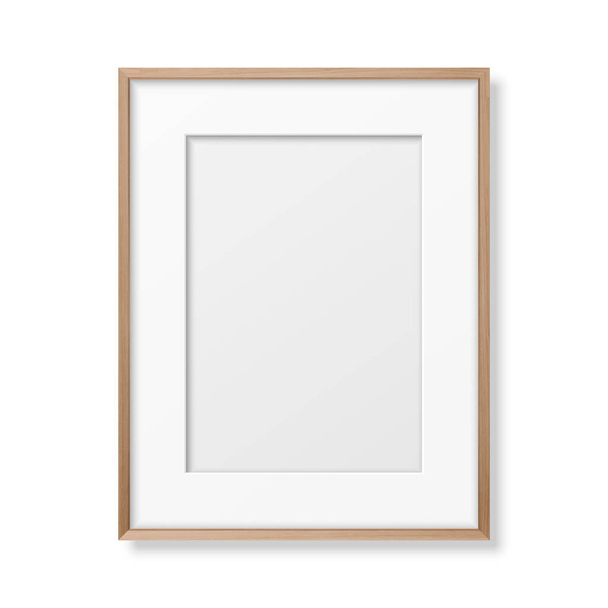 Vector 3d Realistic A4 Brown Wooden Simple Modern Frame Icon Closeup Isolated on White. It can be used for presentations. Design Template for Mockup, Front View - Vetor, Imagem