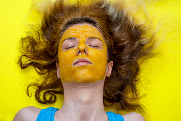 Homemade, summer face mask with musk melon and turmeric  for face exfoliation and detoxification - Photo, Image