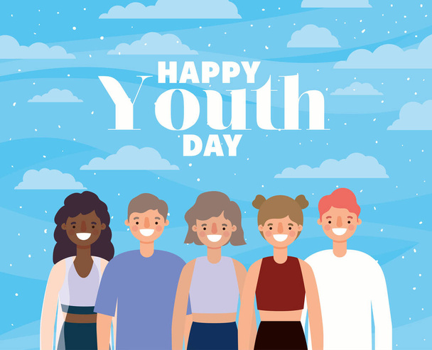 Women and men cartoons smiling of happy youth day vector design - Vector, Image