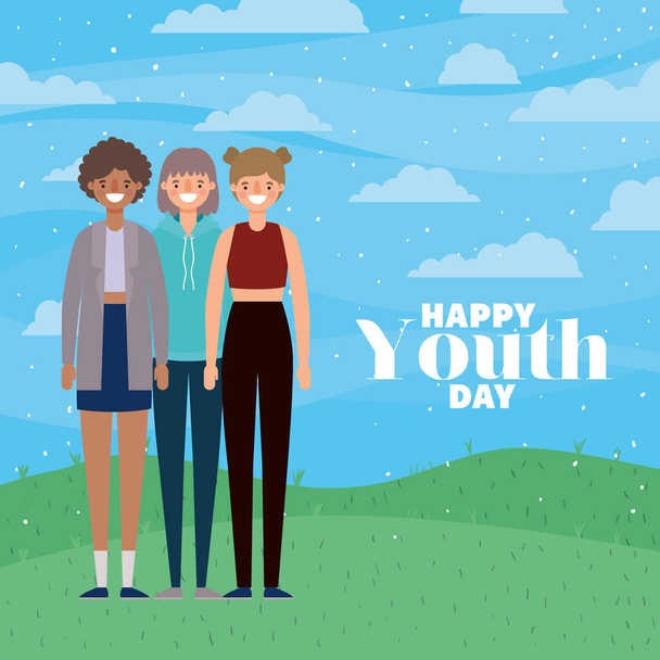 Women cartoons smiling of happy youth day vector design - Vector, Image