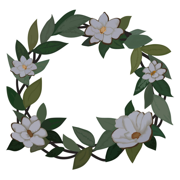 Beautiful Wreath of Flowers Isolated on White Background. Vector Illustration - Vektör, Görsel