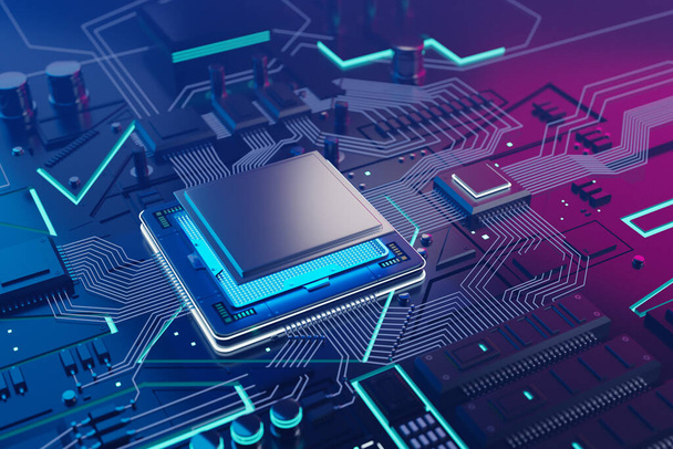 CPU en Computer chip concept 3d illustratie - Foto, afbeelding