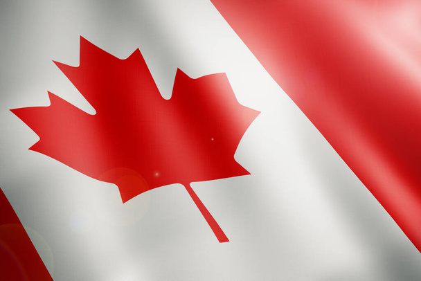 Канадский флаг дует ветер. Крупный план. - Фото, изображение