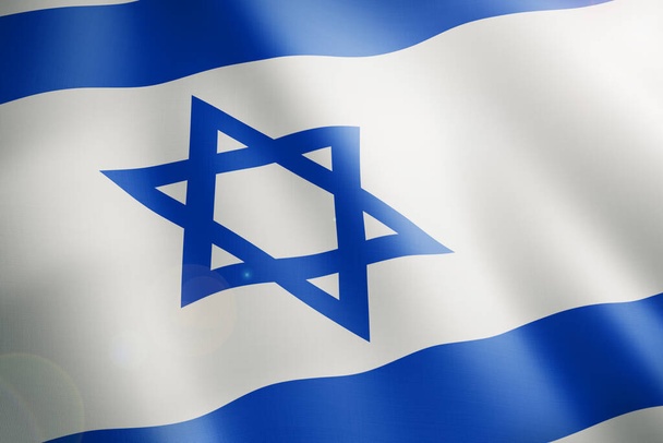 Σημαία Ισραήλ φυσάει αέρα. Κοντινό πλάνο. - Φωτογραφία, εικόνα