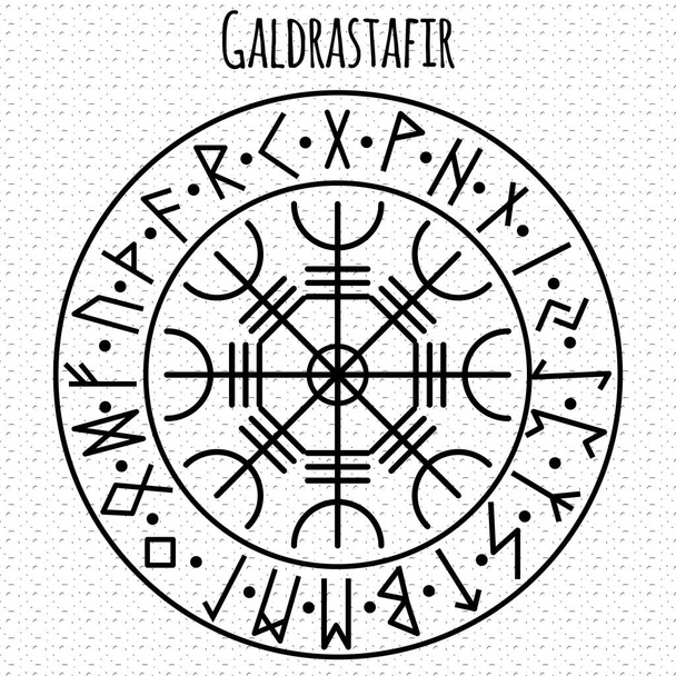 Galdrasta r. Bússola de navegação mágica dos antigos vikings islandeses com runas escandinavas
. - Vetor, Imagem