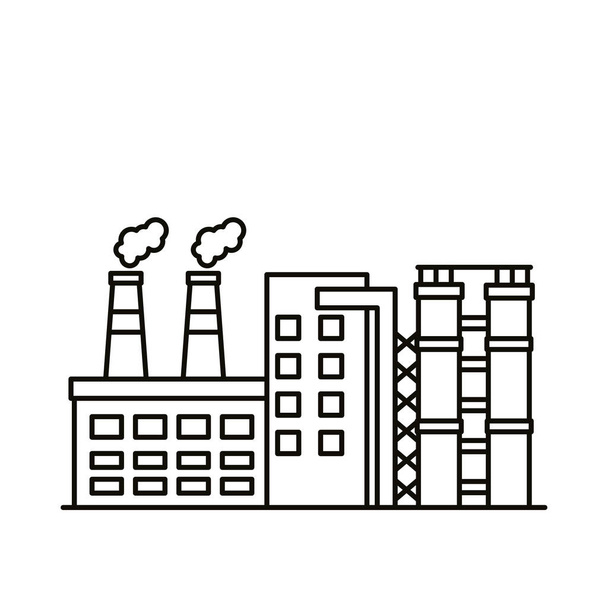 industry factory buildings and chimneys line style icons - Vector, Image