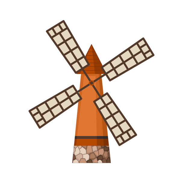 Traditional ancient windmill building. Rural organic agricultural production, ecological food manufacturing, clean energy concept, wind mill farm. Medieval european windmill - Vector, Image