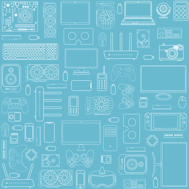 Colección de patrones de aparatos y dispositivos Conjunto de componentes de hardware y accesorios electrónicos
 - Foto, Imagen