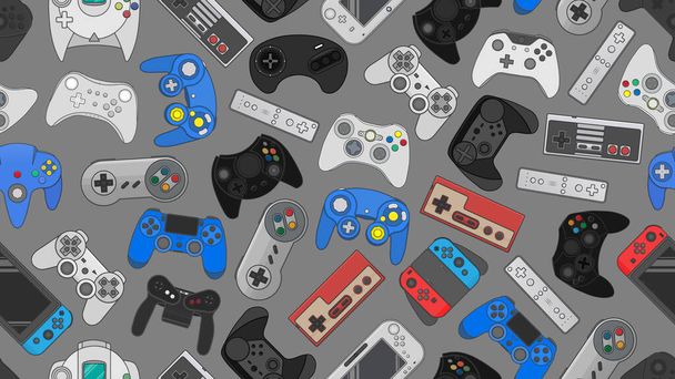 Videospiel Controller Gamepad Hintergrund Gadgets und Geräte nahtlose Muster  - Foto, Bild