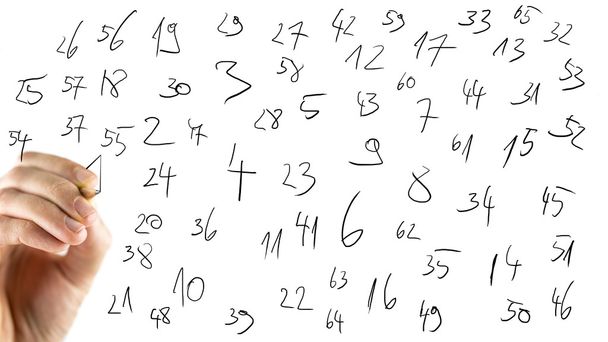 Scattered handwritten numbers on a virtual screen - Photo, Image