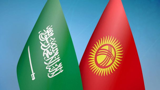 Saudi Arabia and Kyrgyzstan two flags together blue background - Photo, Image