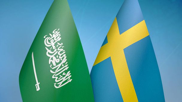 Саудівська Аравія і Швеція два прапори разом синій фон - Фото, зображення