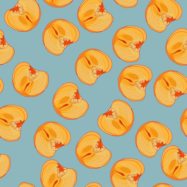 Endless persimmon halves pattern, orange and gray color - Vektor, Bild