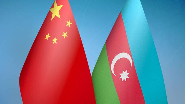 China en Azerbeidzjan twee vlaggen samen blauwe achtergrond - Foto, afbeelding