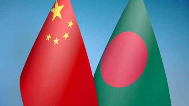 China and Bangladesh two flags together blue background - Photo, Image