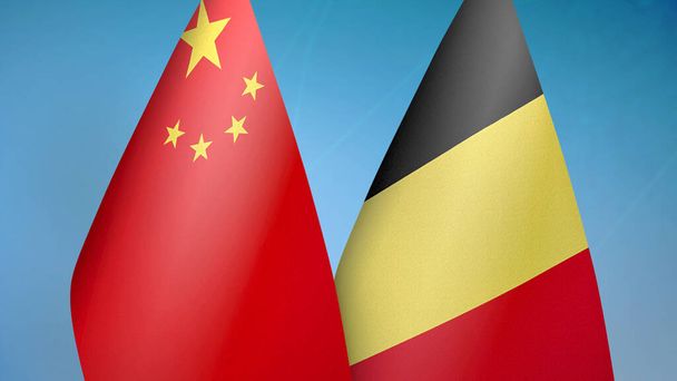 China and Belgium two flags together blue background - Photo, Image