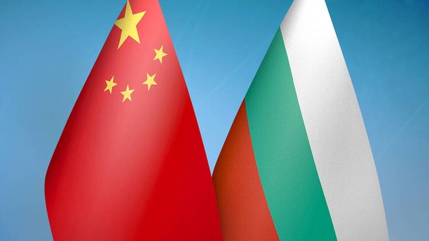 Κίνα και Βουλγαρία δύο σημαίες μαζί μπλε φόντο - Φωτογραφία, εικόνα