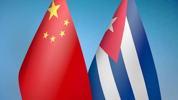China and Cuba two flags together blue background - Photo, Image