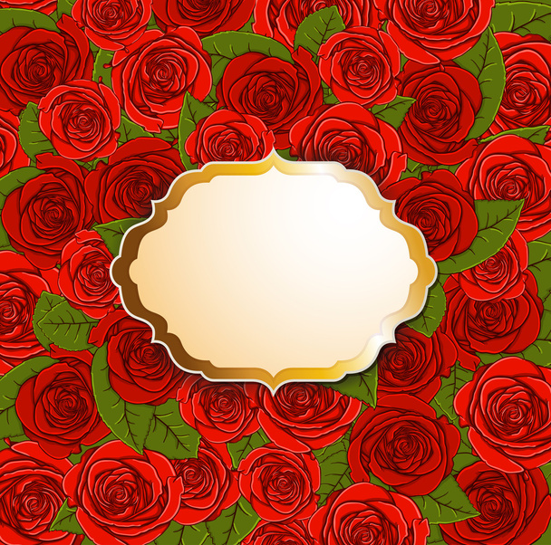 Background with red roses and label - Vektor, Bild
