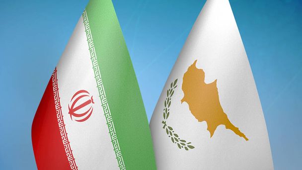 Irán y Chipre dos banderas juntas fondo azul
 - Foto, Imagen