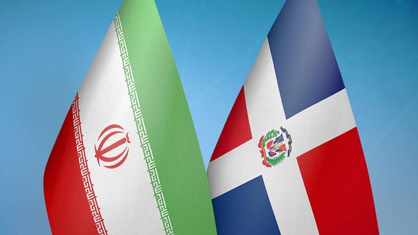 Iran en Dominicaanse Republiek twee vlaggen samen blauwe achtergrond - Foto, afbeelding