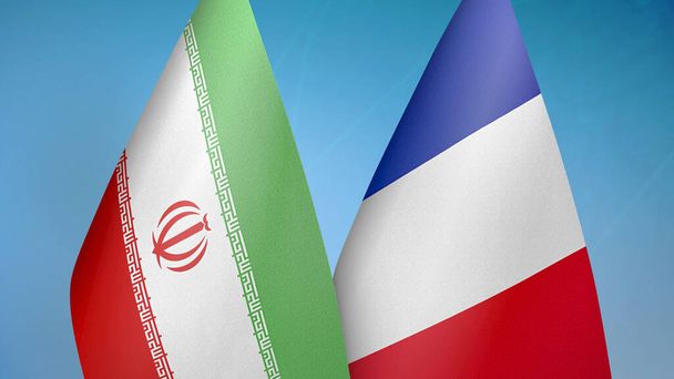 Írán a Francie dvě vlajky dohromady modré pozadí - Fotografie, Obrázek