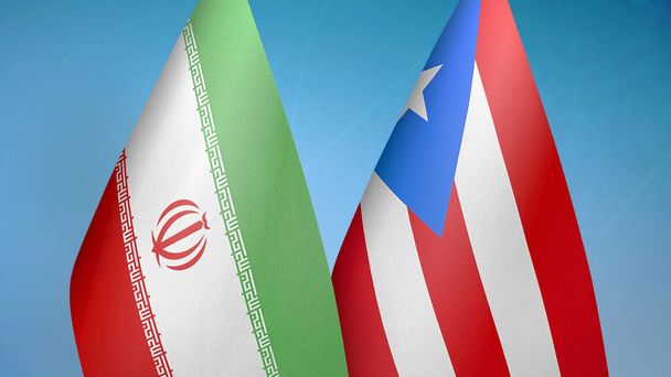 Iran and Puerto Rico two flags together blue background - Photo, Image