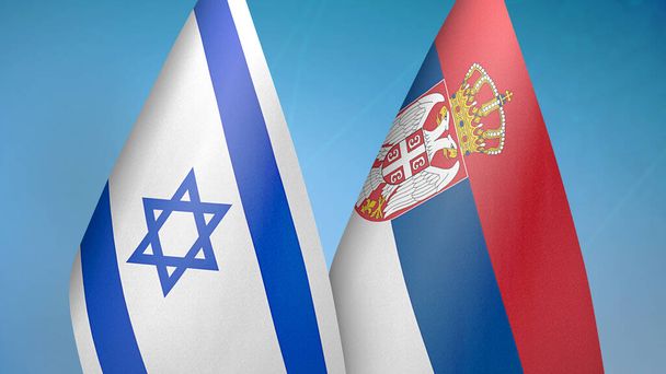 Israele e Serbia due bandiere insieme sfondo blu - Foto, immagini