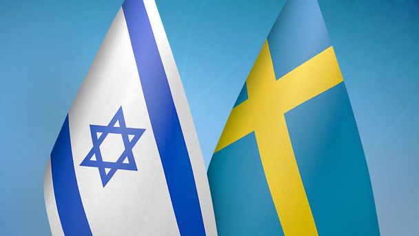 İsrail ve İsveç 'in iki bayrağı mavi arka planda - Fotoğraf, Görsel