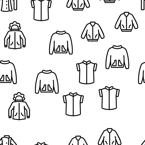 Jacket Fashion Clothes Vector Seamless Pattern Thin Line Illustration - Vector, Imagen